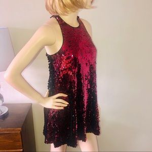 GUESS Red Sleeveless Sequin Mini Halter Dress